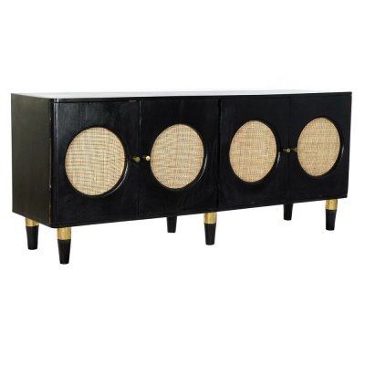 Skänk DKD Home Decor Svart Naturell Rattan Mangoträ (150 x 40 x 65 cm)