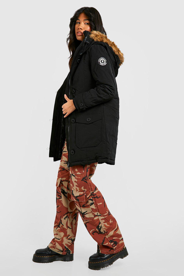 Parkasjacka Med Fuskpäls, Black