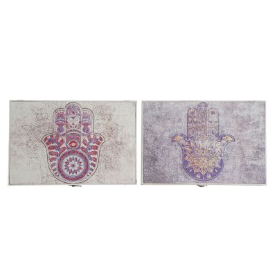 Nyckelskåp DKD Home Decor Kanvas Grå Beige Trä MDF (46.5 x 6 x 31.5 cm) (2 pcs)