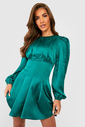 Satinklänning Med Blusärm, Green