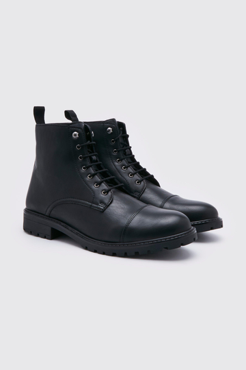 Kängor I Konstläder Med Snörning, Black