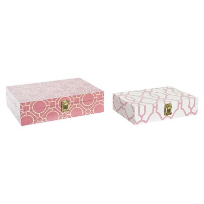 Uppsättning med Dekorativa Lådor DKD Home Decor Kanvas Trä (29 x 21 x 8 cm)