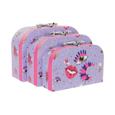 Uppsättning med Dekorativa Lådor DKD Home Decor Metall Lila Papp (28 x 9,5 x 20 cm)