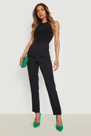 Byxor I Slim Fit Med Dekorativa Veck, Black