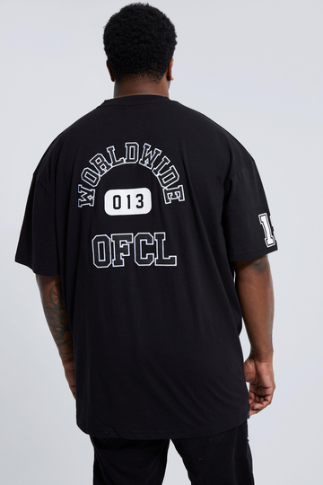 Plus Oversized T-Shirt Med Tryck Och Hög Halsmudd, Black