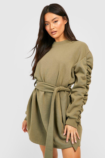 Sweatshirtklänning Med Volanger Och Bälte, Green