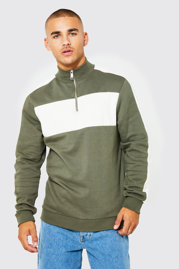 Tvåfärgad Sweatshirt Med Hög Hals, Green