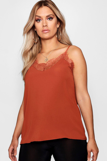 Plus - Linne Med Spetsdetaljer, Brown