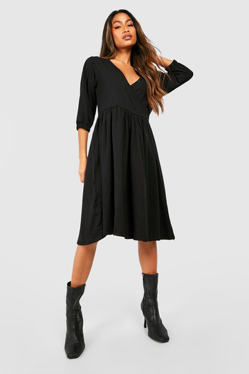 Midiklänning Med Trekvartsärm, Black