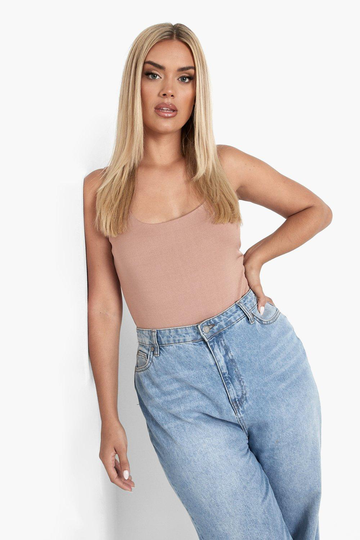 Plus - Body I Återvunnet Tyg Med Låg Urringning, Beige