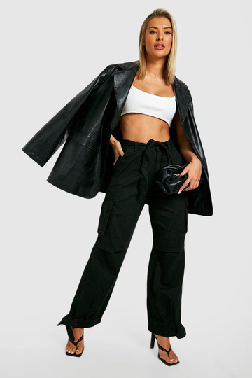 Cargobyxor I Slim Fit Med Knytdetalj, Black