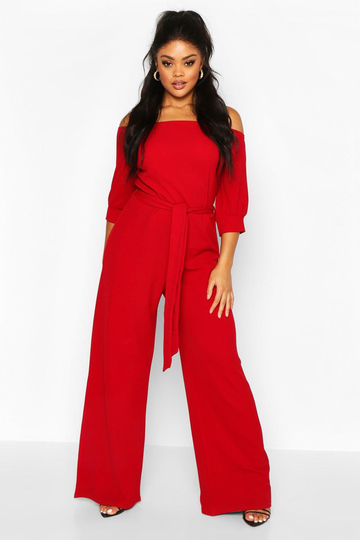 Plus - Jumpsuit I Off Shoulder-Modell Med Knytband, Red