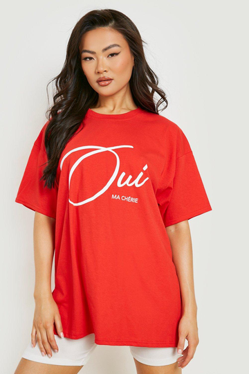 "Ma Cherie" T-Shirt Med Slogan, Red