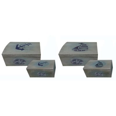 Uppsättning med Dekorativa Lådor DKD Home Decor Blå MDF (20 x 13,5 x 10 cm) (2 antal)