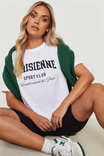 Plus - Parisienne Oversize T-Shirt Med Tryck, White