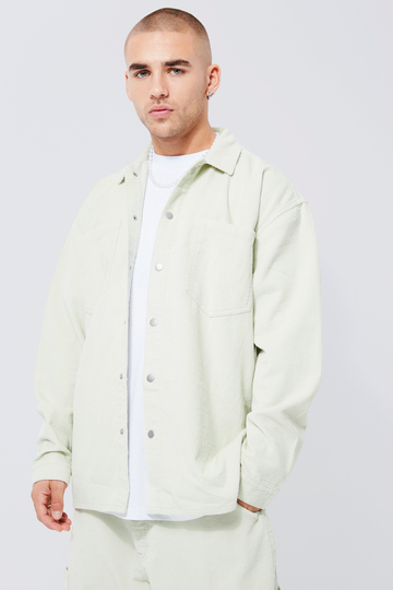 Oversized Skjortjacka I Manchester Med Knappar, Green