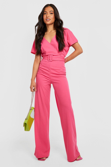 Petite Jumpsuit Med Bälte Och Vida Ben