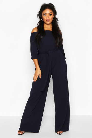 Plus - Jumpsuit I Off Shoulder-Modell Med Knytband, Blue