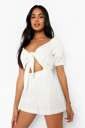 Romper I Twill Med Knytdetalj Och Cut-Out, White