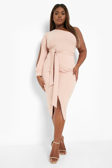 Plus - Off Shoulder-Klänning Med Omlott, Pink