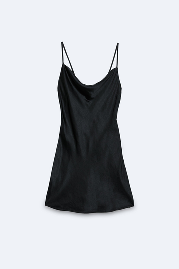 Kort Satinklänning Med Draperad Hals, Black