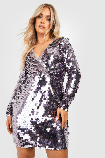 Plus - Glittrig Omlottklänning Med Paljetter, Purple