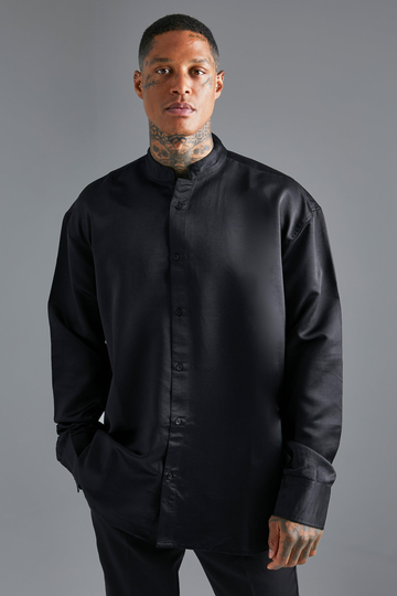 Oversized Långärmad Mönstrad Farfarsskjorta, Black