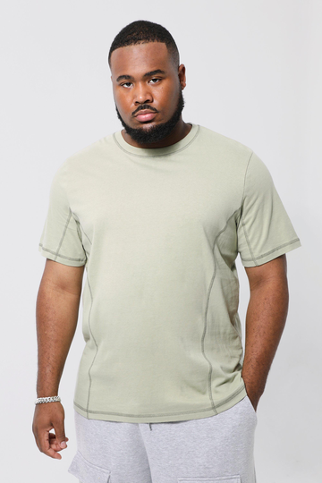 Plus T-Shirt Med Kontrastsömmar, Green