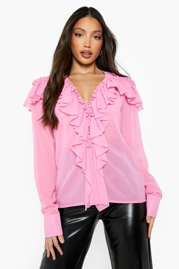 Tall - Blus Med Volanger, Pink