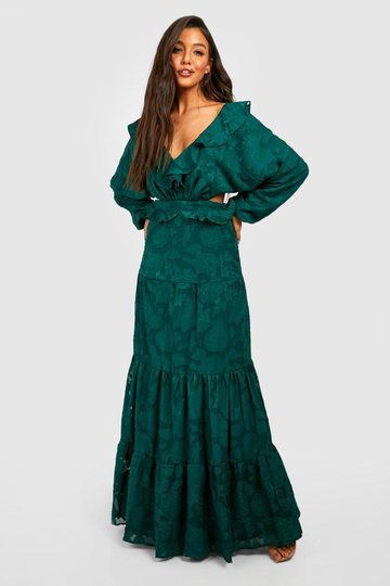 Långklänning Med Volanger Och Struktur, Green