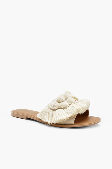 Sliders Med Bollfrans, White