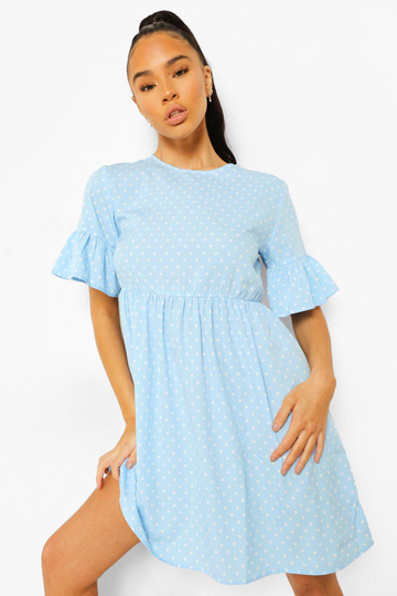 Prickig Klänning Med Volanger, Blue