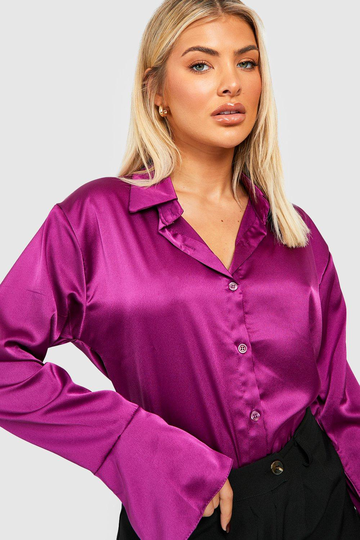 Satinskjorta Med Utsvängd Ärm, Pink