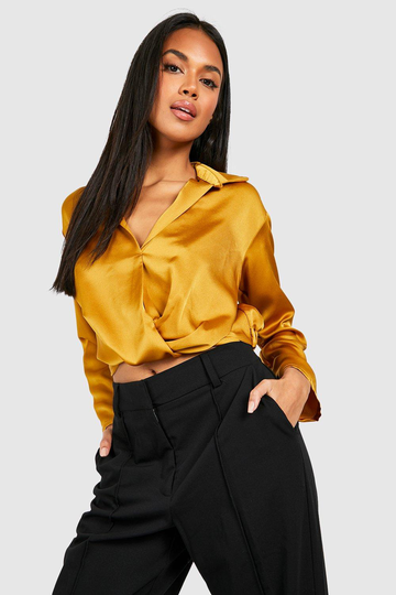 Draperad Skjorta I Satin, Yellow