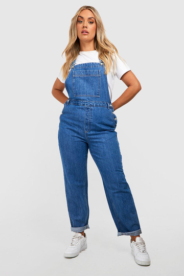 Plus Mom Jeans Med Hängslen, Blue