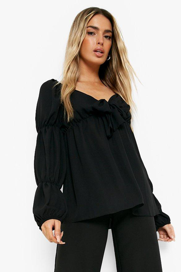 Blus Med Knytdetalj Och Volymärm, Black