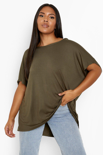 Plus - Oversize T-Shirt I Återvunnet Tyg, Green