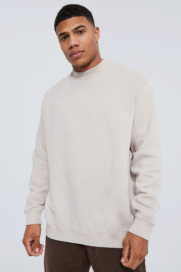 Oversize Sweatshirt Med Hög Halsmudd, Beige