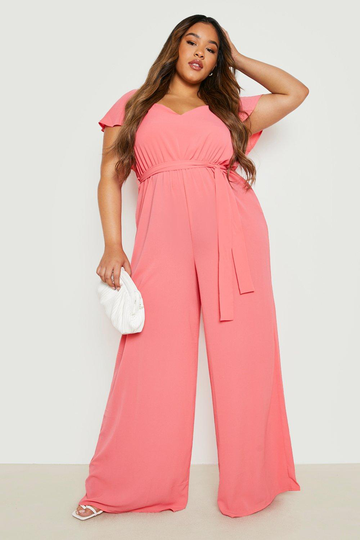 Plus - Jumpsuit Med Vid Ärm, Orange
