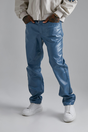 Raka Byxor I Pu Med Krokodilskinnseffekt, Blue