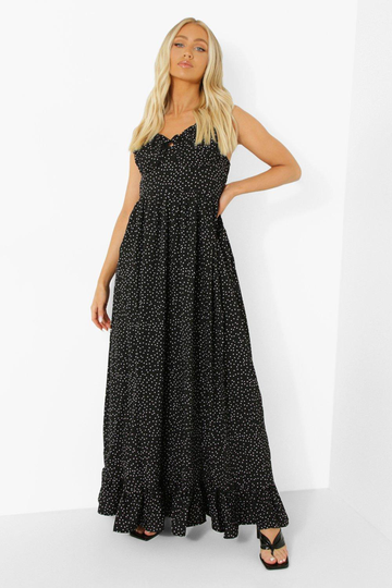 Prickig Maxiklänning Med Rynkade Detaljer, Black