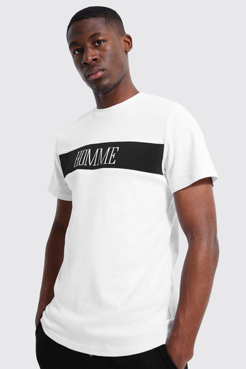Homme Tall T-Shirt I Slim Fit Med Paneler, White