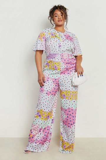 Plus - Blommig Jumpsuit Med Vida Ben, Multi