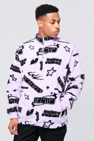 Oversized Mönstrad Sweatshirt I Teddy, Purple
