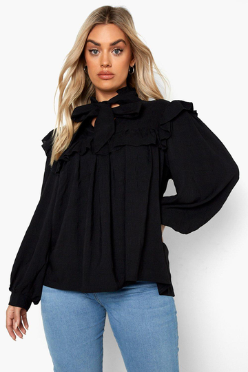 Plus - Knytblus Med Struktur, Black