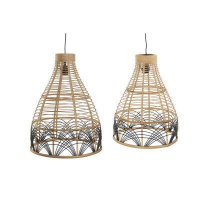 Taklampa DKD Home Decor Dvobarvna Rattan 50 W (45 x 45 x 60 cm)