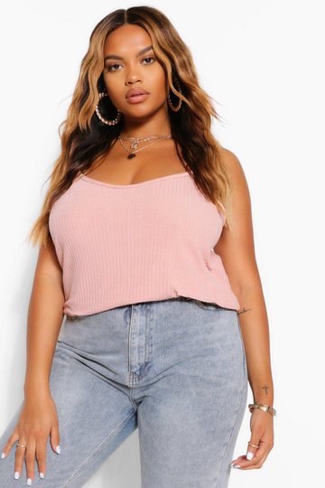 Plus - Mjukt Ribbat Linne, Pink