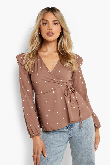 Prickig Omlottopp Med Volanger, Beige