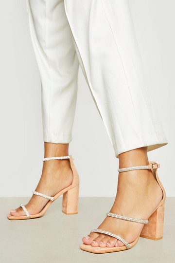 Sandaletter Med Strass Och Blockklack, Beige