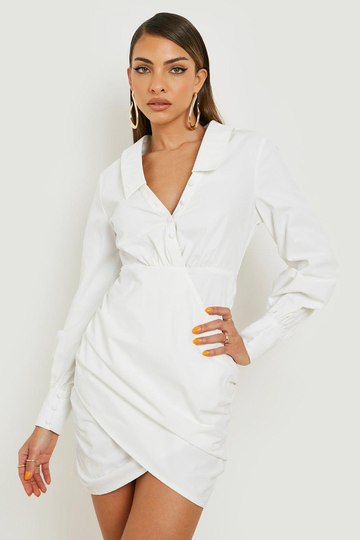 Skjortklänning Med Omlott Och Rynkade Detaljer, White